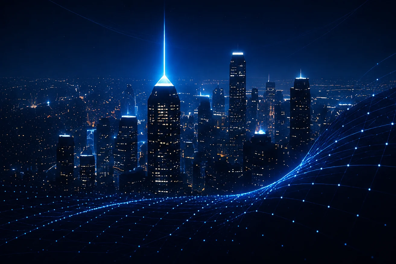 The connected city at night